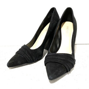 Nine West Holliman black suede pumps US 8M dressy career high heel shoes dressy